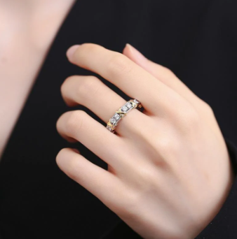 S925 VVS Synthetic Moissanite Hip Hop Cross Eternity Ring Wedding Anniversary Gift for Men Women