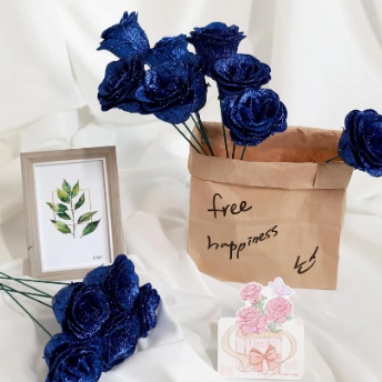 Glitter Roses Bouquet, Shiny Artificial Roses Flowers