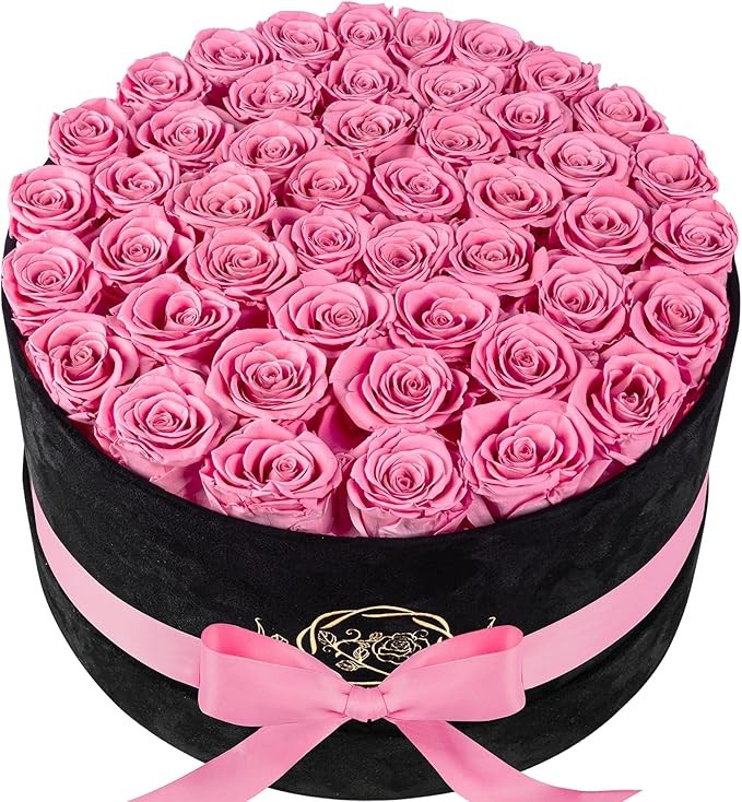 47 Roses in a Luxury Suede Box, Preserved Flowers for Women, Mothers Day Flowers for Mom, Light Pink