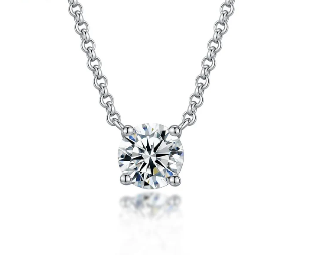 S925 1ct Synthetic Moissanite Classic Round Four Prong Necklace