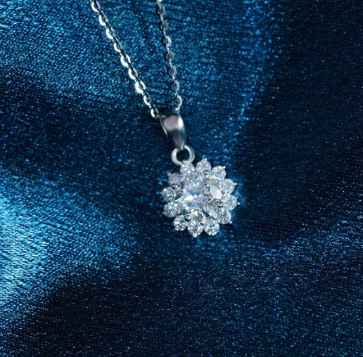 S925 1CT SYNTHETIC MOISSANITE SUNFLOWER PENDANT NECKLACE CHAIN