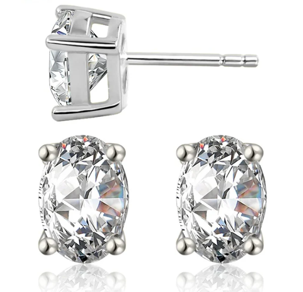 S925 Oval Cut Synthetic Moissanite Stud Earrings Gift For Men Women