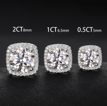 S925 SYNTHETIC MOISSANITE HALO SQUARE STUD EARRINGS BIRTHDAY GIFT FOR MEN WOMEN