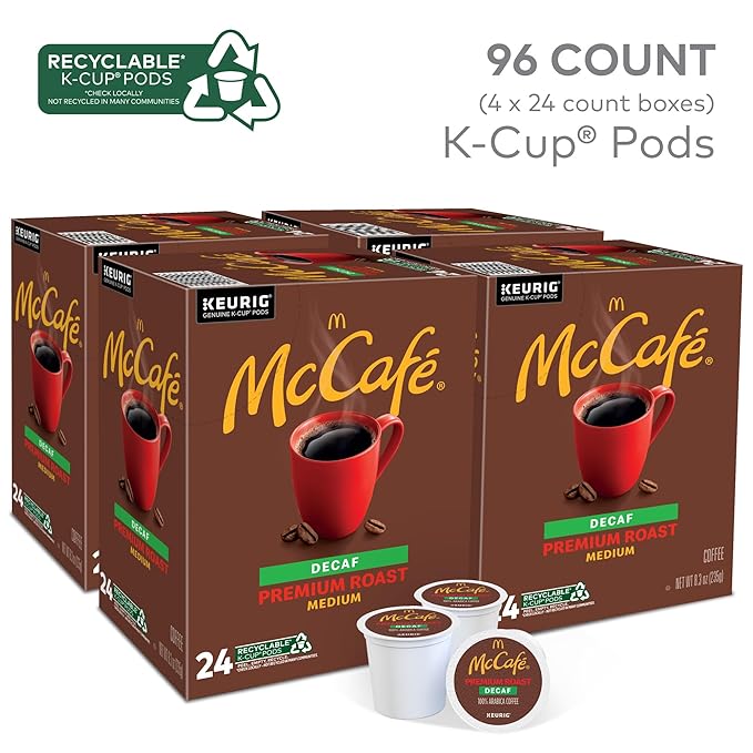 McCafe Premium Roast Decaf Coffee, Single Serve Keurig K-Cup Pods, Decaffeinated, 96 Count