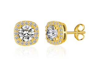 S925 SYNTHETIC MOISSANITE HALO SQUARE STUD EARRINGS BIRTHDAY GIFT FOR MEN WOMEN