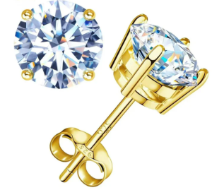 S925 Round Synthetic Moissanite Prong Stud Earrings Anniversary Day Gifts For Men Women