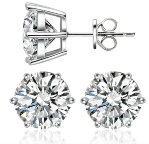 S925 0.1-4ct Round Synthetic Moissanite Six Prong Solitaire Stud Earring Valentine's Day Gifts for Men Women
