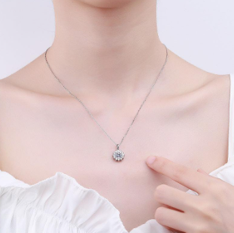 S925 1CT SYNTHETIC MOISSANITE SUNFLOWER PENDANT NECKLACE CHAIN