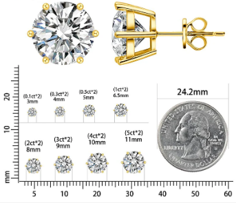 S925 0.1-4ct Round Synthetic Moissanite Six Prong Solitaire Stud Earring Valentine's Day Gifts for Men Women