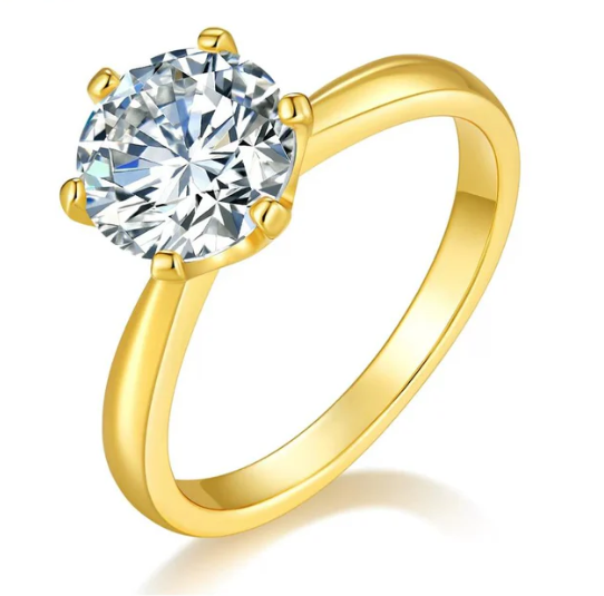 S925 1-2ct Round VVS Synthetic Moissanite Classic Six-Prong Ring Band Anniversary Valentine's Day Gifts