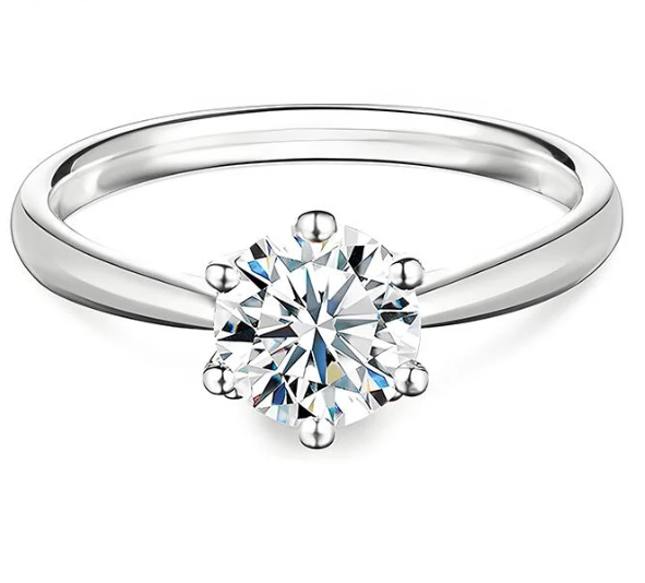 S925 1-2ct Round VVS Synthetic Moissanite Classic Six-Prong Ring Band Anniversary Valentine's Day Gifts