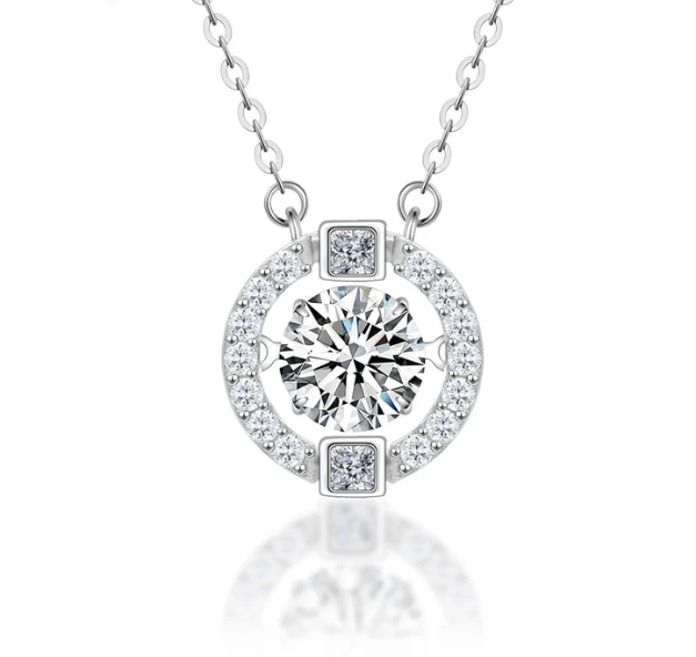 S925 1ct Round Synthetic Moissanite Flickering Halo Pendant Necklace Birthday Valentine's Day Gifts