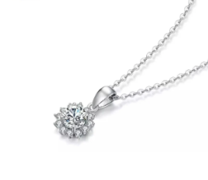 S925 1CT SYNTHETIC MOISSANITE SUNFLOWER PENDANT NECKLACE CHAIN