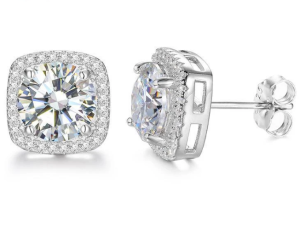 S925 SYNTHETIC MOISSANITE HALO SQUARE STUD EARRINGS BIRTHDAY GIFT FOR MEN WOMEN