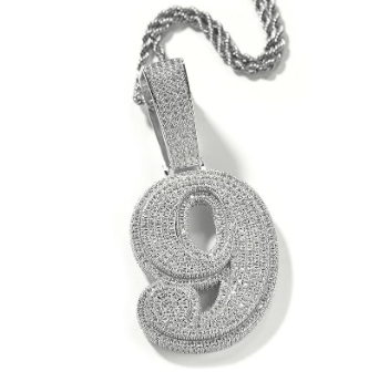 ZIRCONIA HIP HOP LARGE NUMBER PENDANT NECKLACE