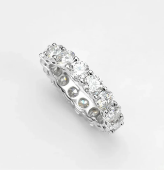 S925 Round VVS Synthetic Moissanite Prong Eternity Wedding Ring Band