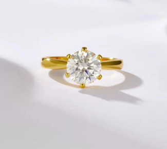 S925 1-2ct Round VVS Synthetic Moissanite Classic Six-Prong Ring Band Anniversary Valentine's Day Gifts
