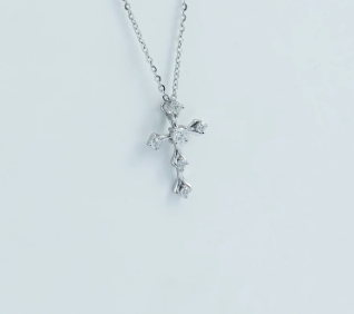S925 Synthetic Moissanite Cross Necklace 18inches