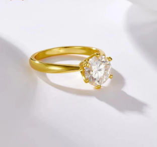 S925 1-2ct Round VVS Synthetic Moissanite Classic Six-Prong Ring Band Anniversary Valentine's Day Gifts