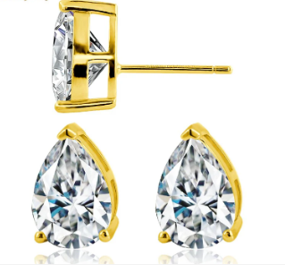 S925 Pear Cut Synthetic Moissanite Prong Stud Earrings For Men Women