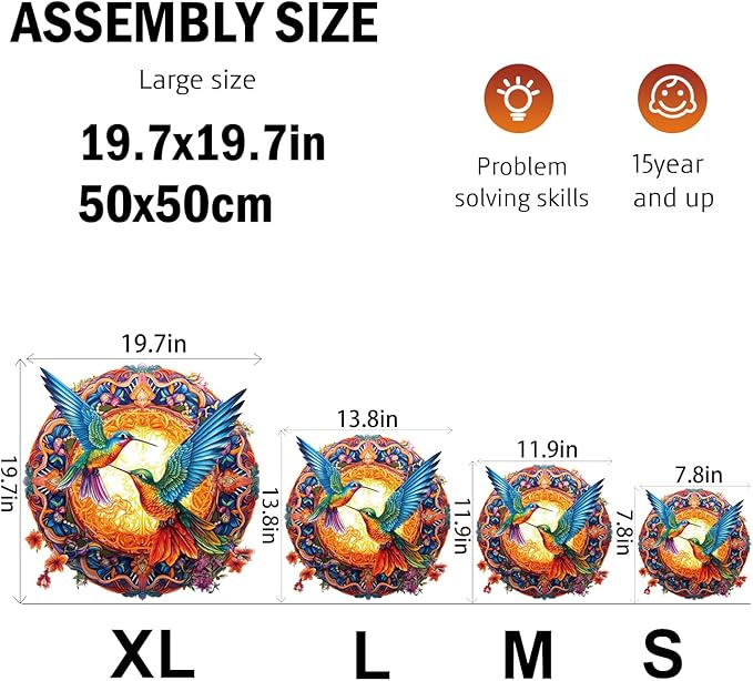 Jigfoxy Wooden Puzzles for Adults, Hummingbird Wooden Jigsaw Puzzles, Unique Animal Shape Puzzles, Christmas Thanksgiving Gifts for Family Friend(S-7.9 * 7.9in-100psc)