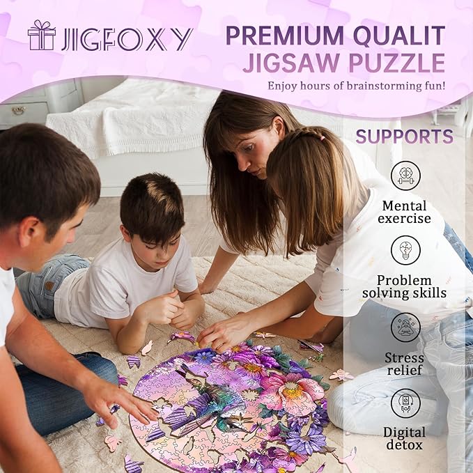 Jigfoxy Wooden Puzzles for Adults, Hummingbird Wood Puzzles Adult, Unique Animal Shape Wooden Jigsaw Puzzles for Adults, Birthday Gifts for Puzzle Lovers, Family, Friend (L-13.3 * 12.8in-280 pcs)