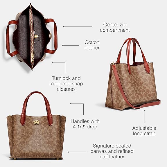 COACH Coated Canvas Signature Willow Tote 24, Tan/Rust