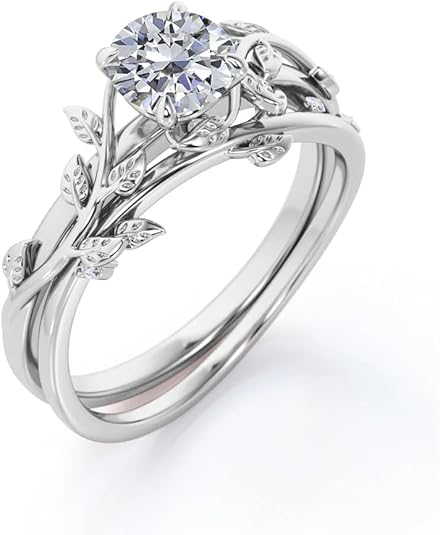IGI Certified Lab Grown Diamond Wedding Ring Sets 1-3 Carat 10K 14K 18K Round Cut Leaf Bridal Sets Wedding Rings (D Color VVS Clarity)
