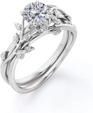 IGI Certified Lab Grown Diamond Wedding Ring Sets 1-3 Carat 10K 14K 18K Round Cut Leaf Bridal Sets Wedding Rings (D Color VVS Clarity)