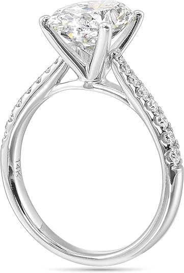 IGI Certified 3 1/4 Carat Oval Lab Grown Diamond Engagement Ring for Women - 14k White Gold Pave Band Ring for Her (G-H, VS1-VS2, 3.29 cttw) Wedding Promise Anniversary Band Size 7