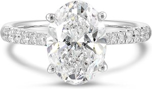 IGI Certified 3 1/4 Carat Oval Lab Grown Diamond Engagement Ring for Women - 14k White Gold Pave Band Ring for Her (G-H, VS1-VS2, 3.29 cttw) Wedding Promise Anniversary Band Size 7
