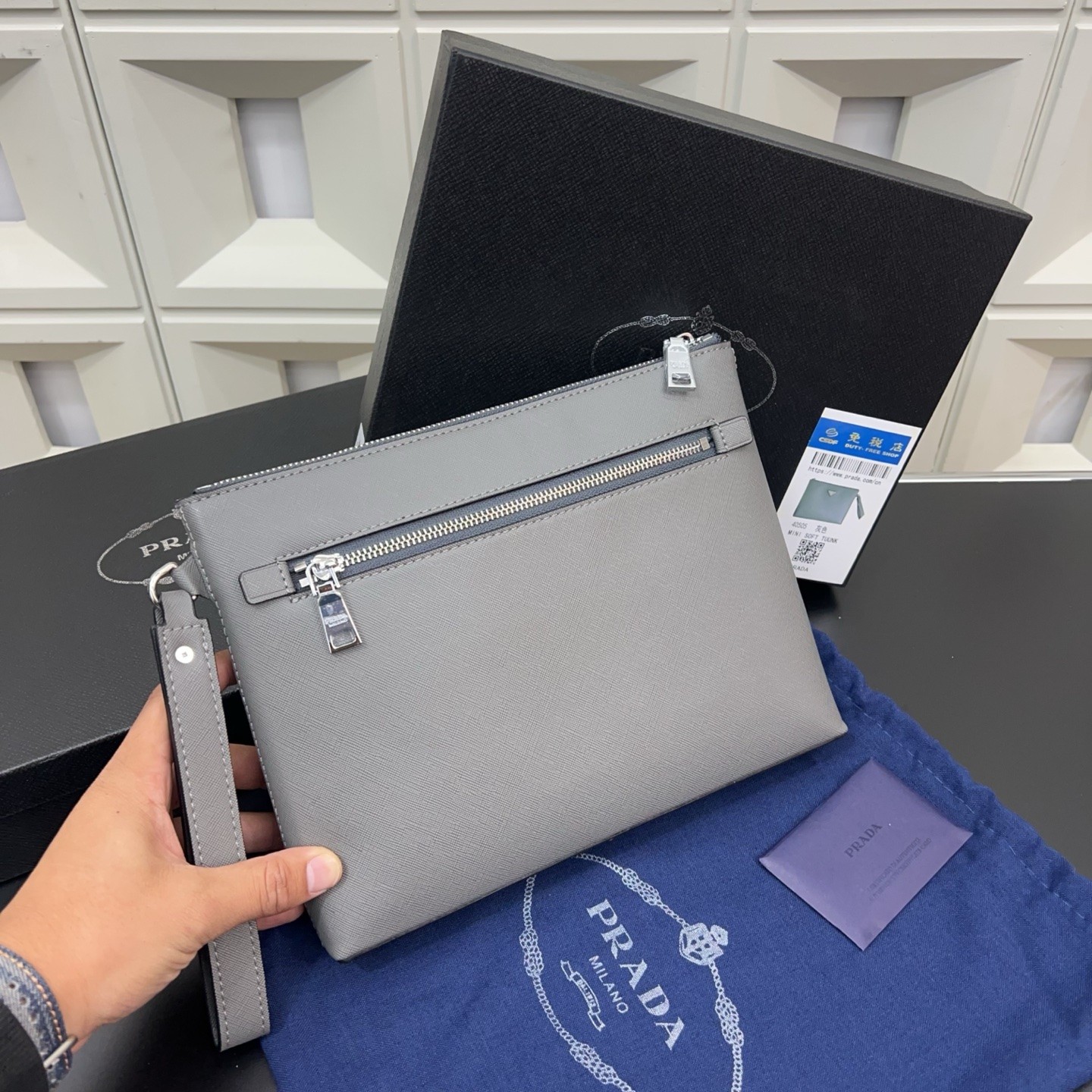 Prada Saffiano Leather Envelope Clutch