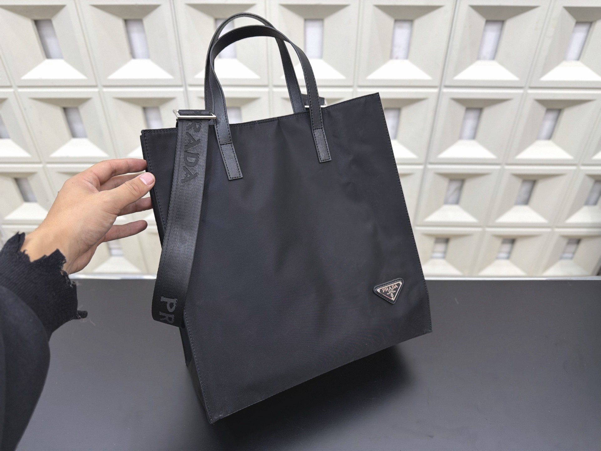 (Prada) Black Nylon Tote Bag