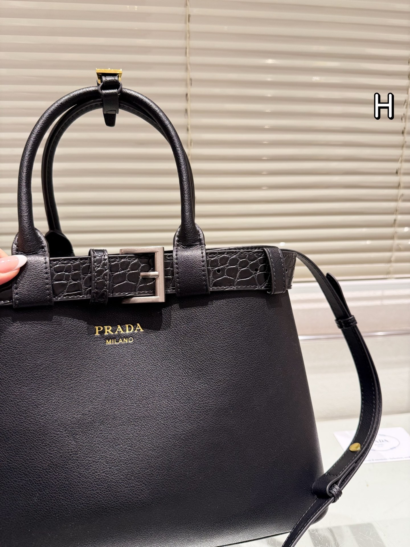 Prada Buckle Leather Tote Bag