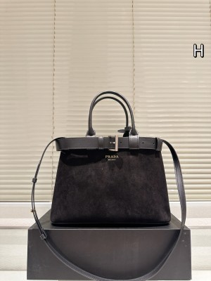 Prada Buckle Medium Suede Tote with Belt