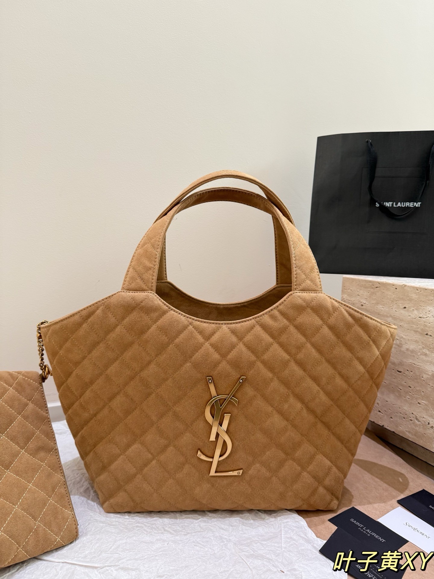 Sac à main moyen matelassé en daim Saint Laurent Icare