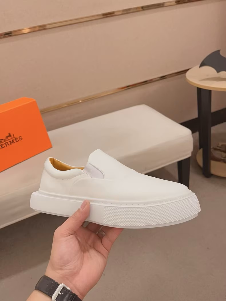 Hermès White Slip-On Loafers
