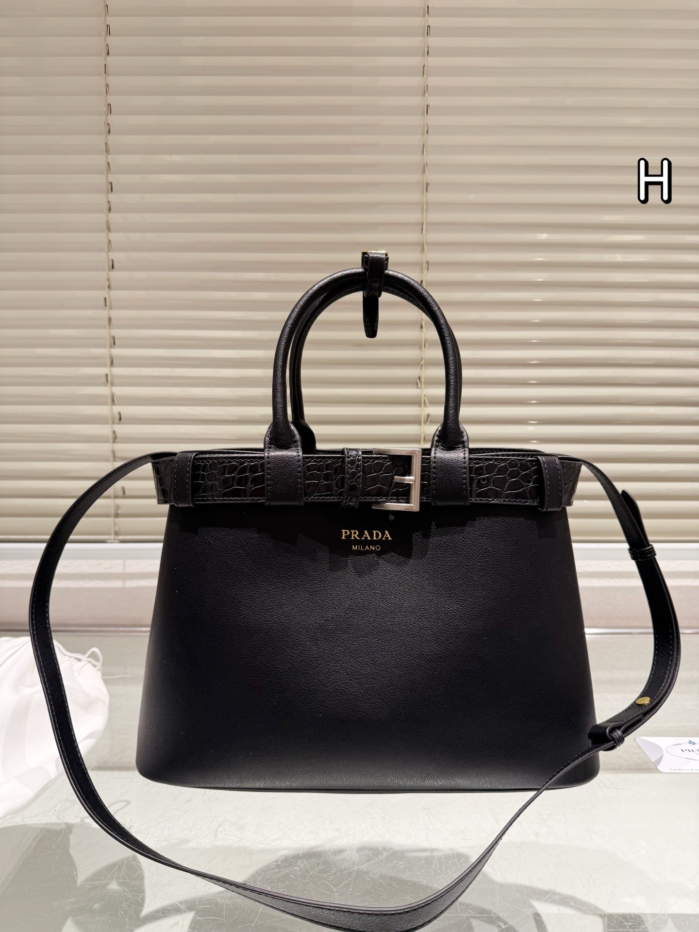 Prada Buckle Leather Tote Bag