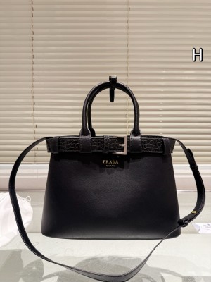 Prada Buckle Leather Tote Bag