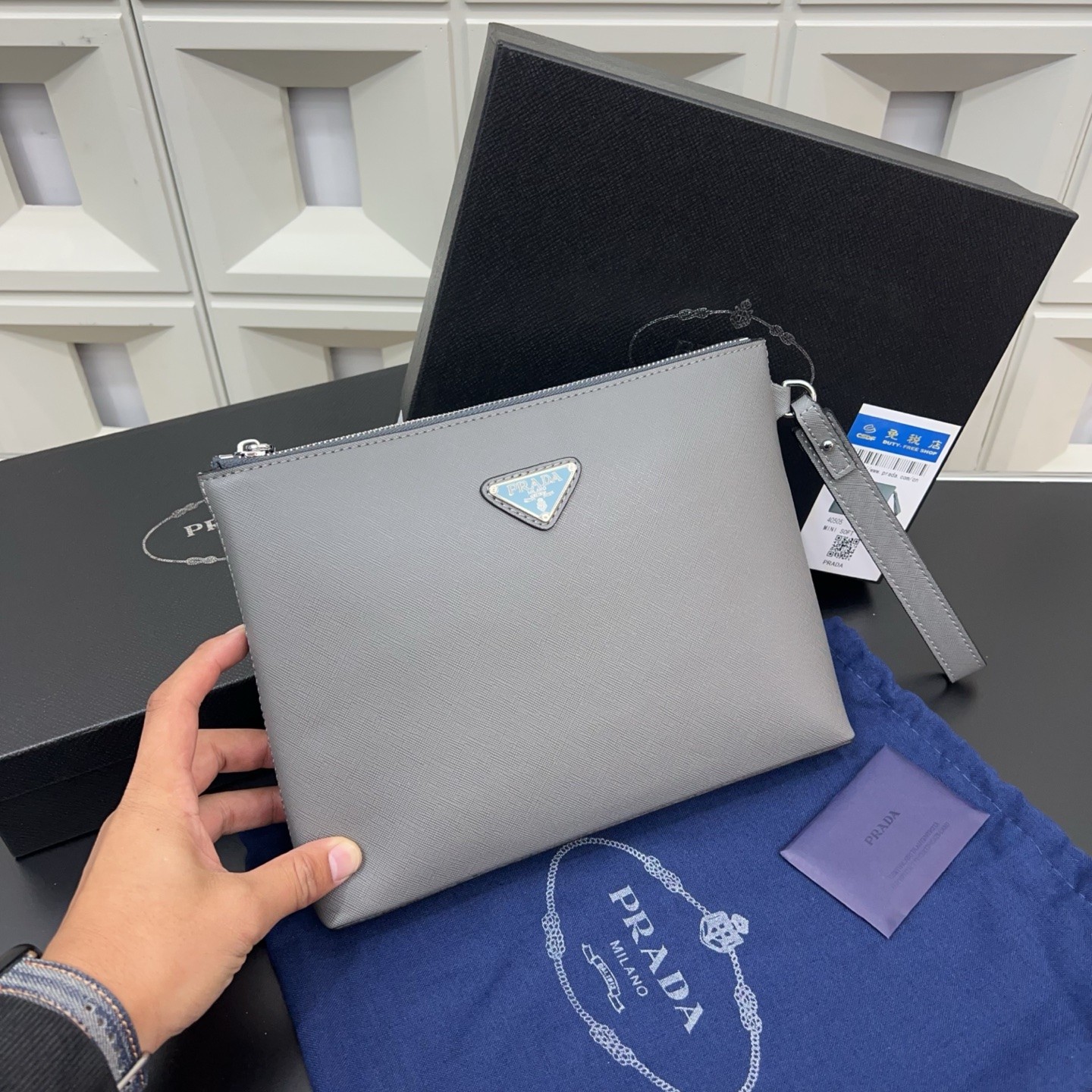 Prada Saffiano Leather Envelope Clutch