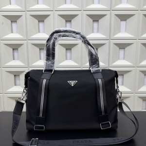 （Prada) Black Nylon Tote Travel Bag