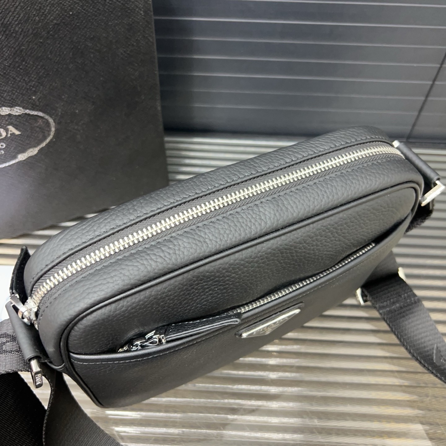 Prada Men's Black Leather Shoulder/Crossbody Camera Bag