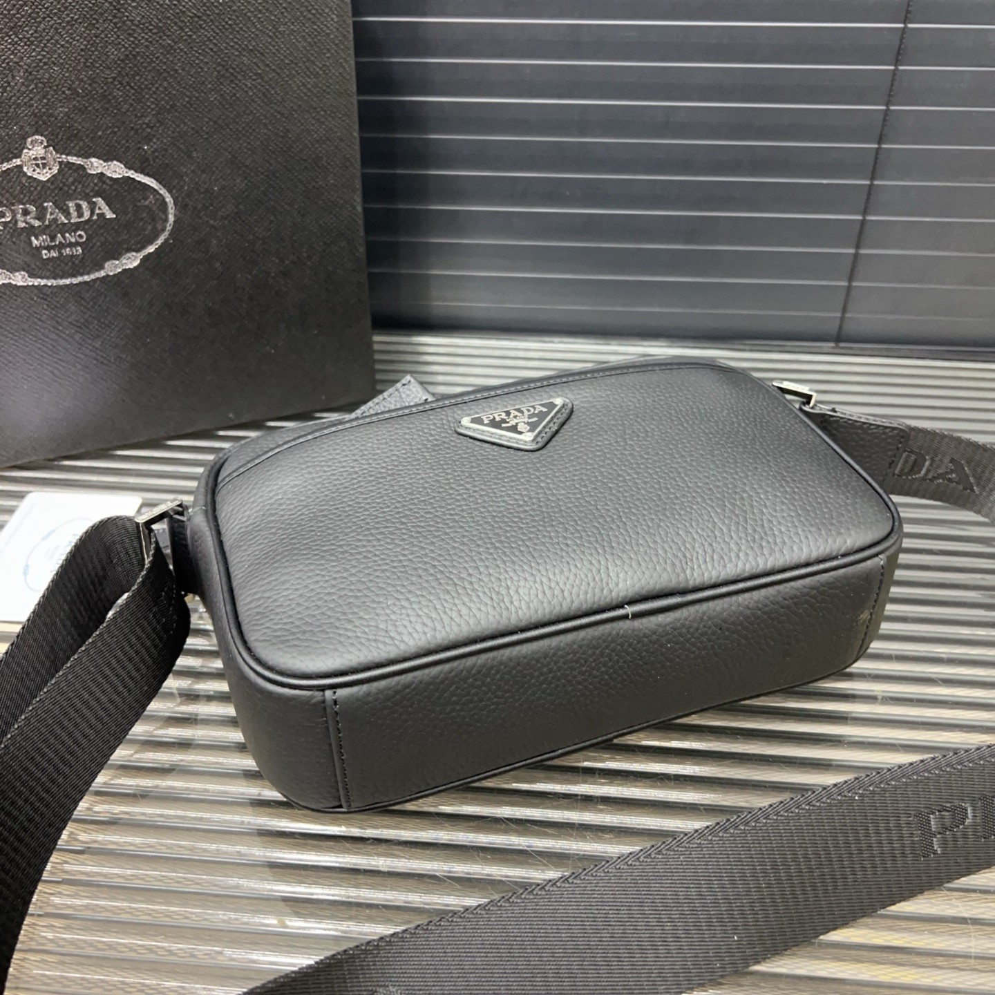 Prada Men's Black Leather Shoulder/Crossbody Camera Bag