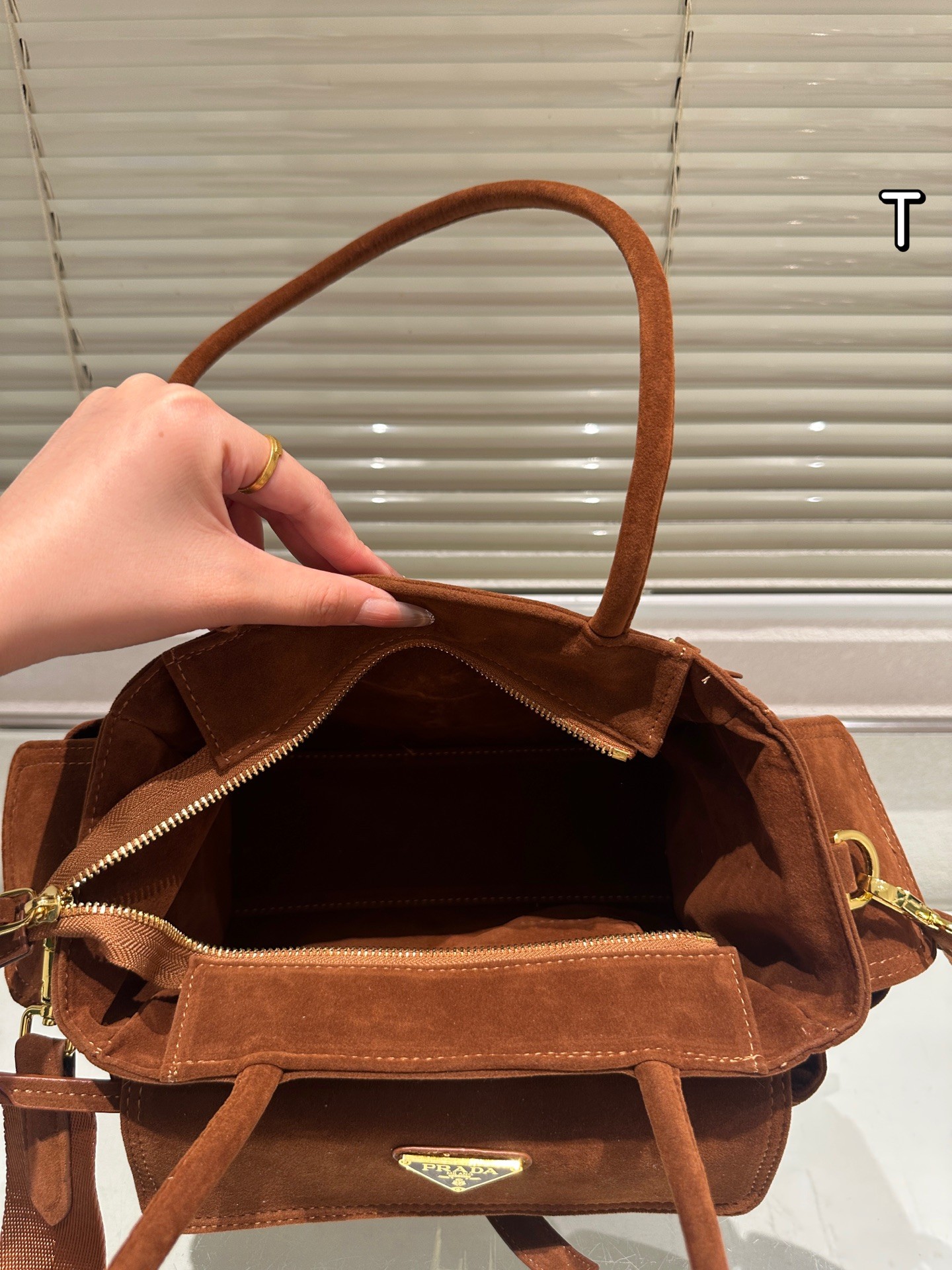 Prada Explore Brown suede handbag