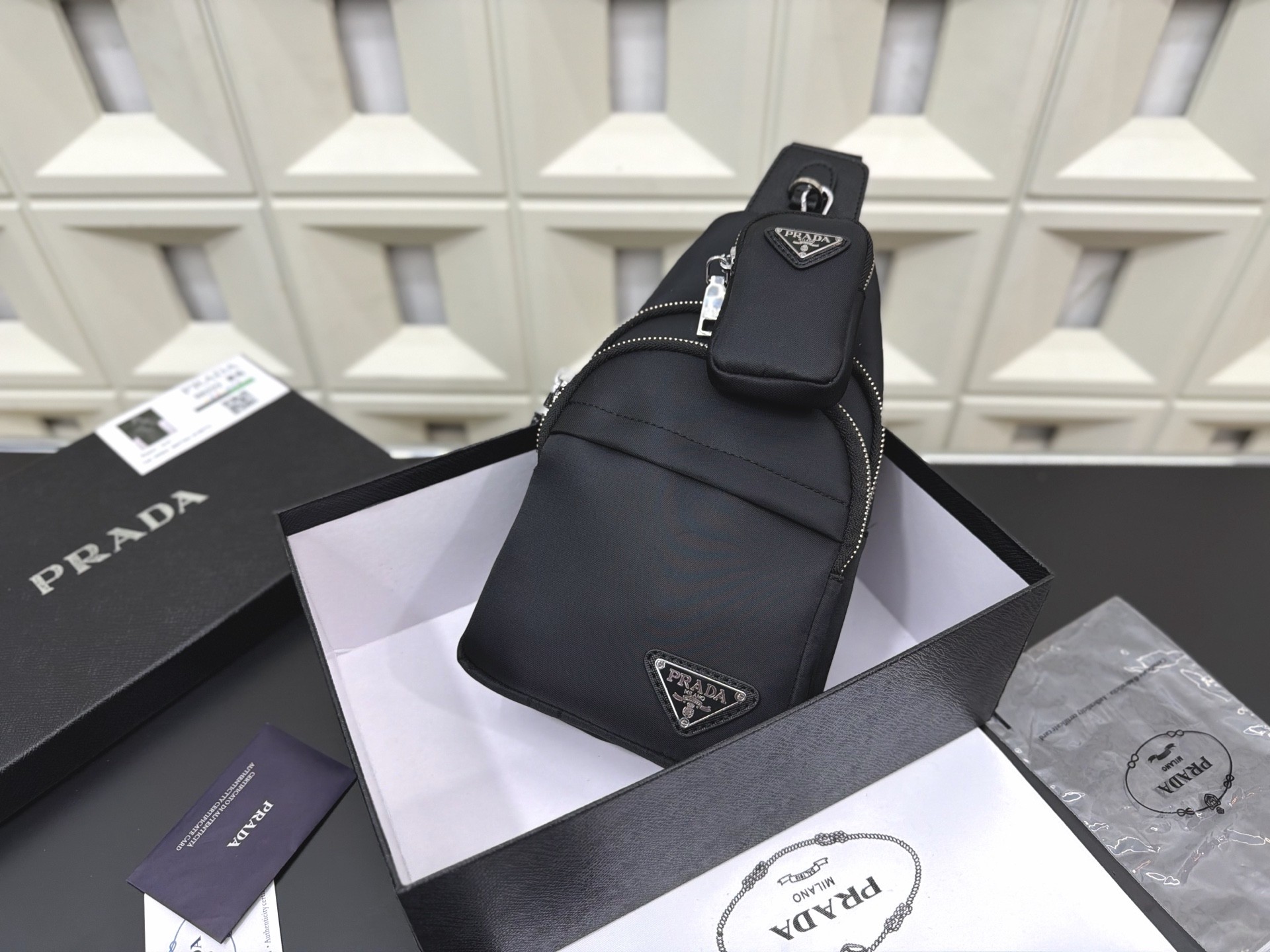 Prada Re-Nylon and Saffiano Leather Crossbody Bag