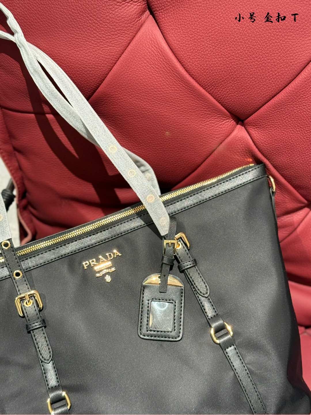 (Prada) black nylon tote bag