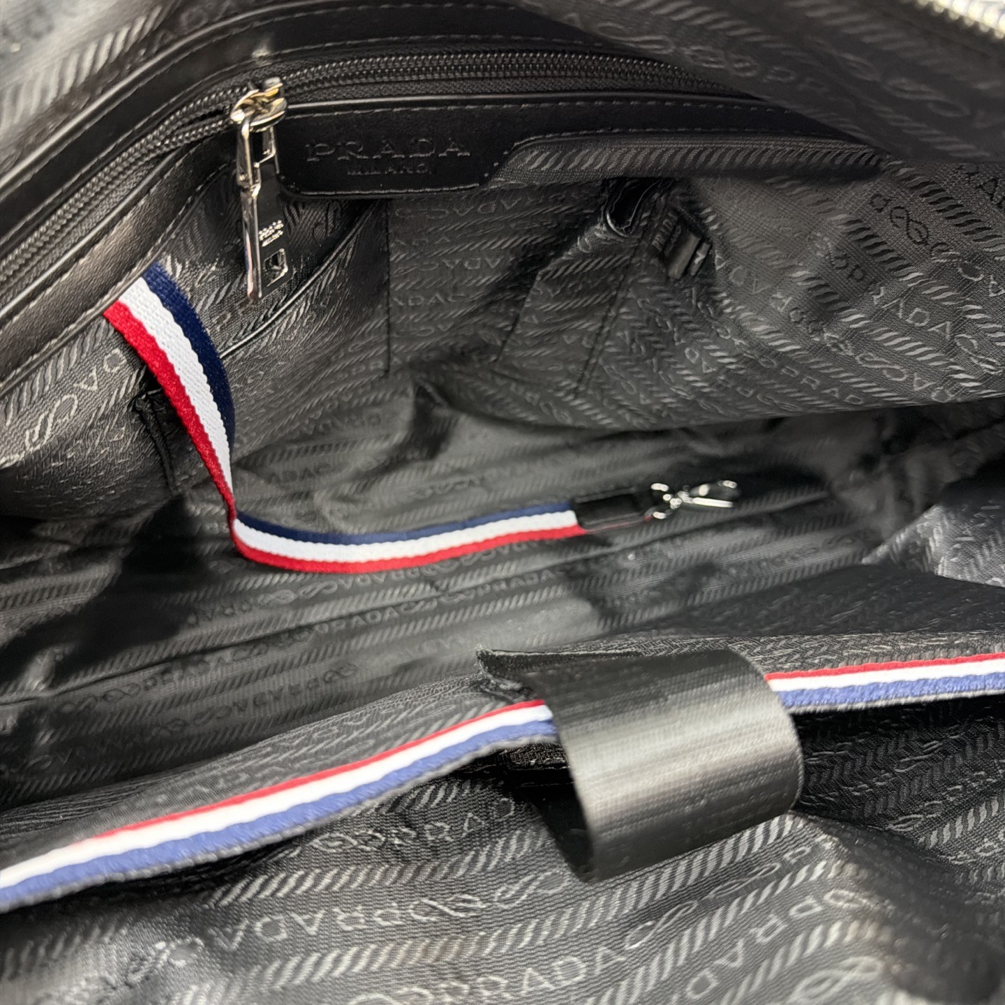 （Prada) Black Nylon Tote Travel Bag