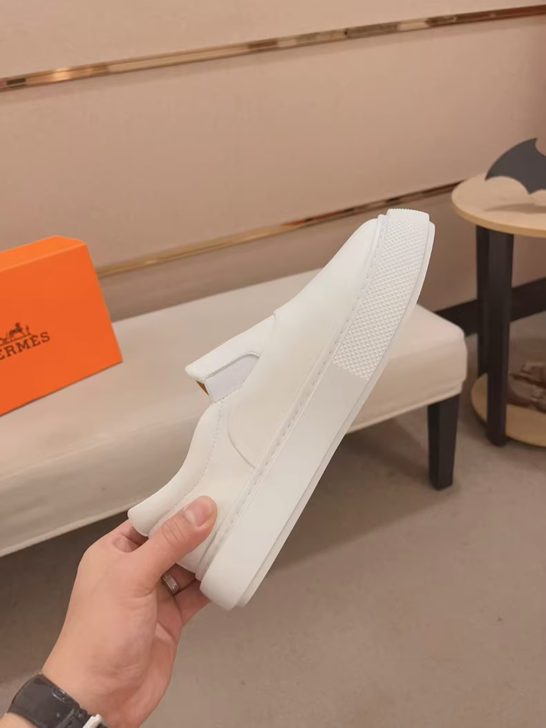 Hermès White Slip-On Loafers