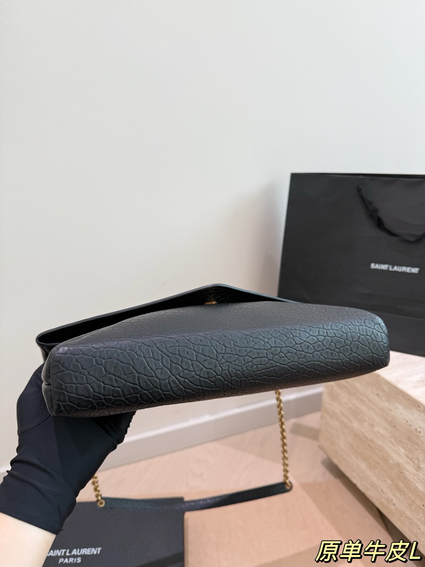 Yves Saint Laurent Cassandre Grained Lambskin Chain Clutch