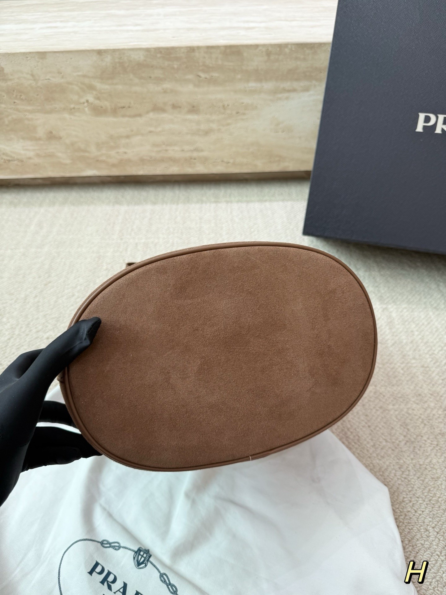 Prada Buckle Suede Bucket Bag